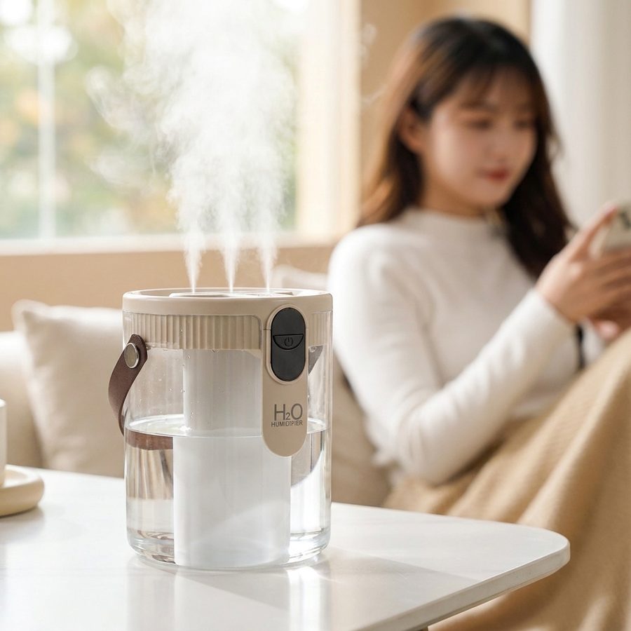 AERA Mist on a coffee table while a person relaxes on the sofa